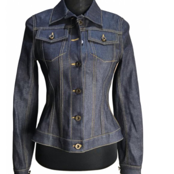 Authentic Burberry- Dark Denim fitted Jacket w/ Toupe stitching - Picture 1 of 5